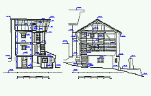 Architekturvermessung –  der Berg ländlichen Gebäude - Dorca - Rimasco in Italien, Querschnitt und Fassade