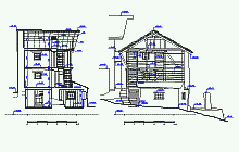 Measured building surveys – the mountain rural building – Dorca-Walser in Italy, cross section and elevation 