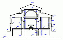 Measured building surveys – the Chapel of the cemetery in Vyšehrad – cross section