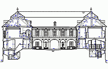 Measured building surveys - drawing DWG – The Red Castle near Jirkov – cross section with elevation