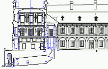 Measured building surveys - drawing DWG – The Red Castle near Jirkov - cross section with elevation